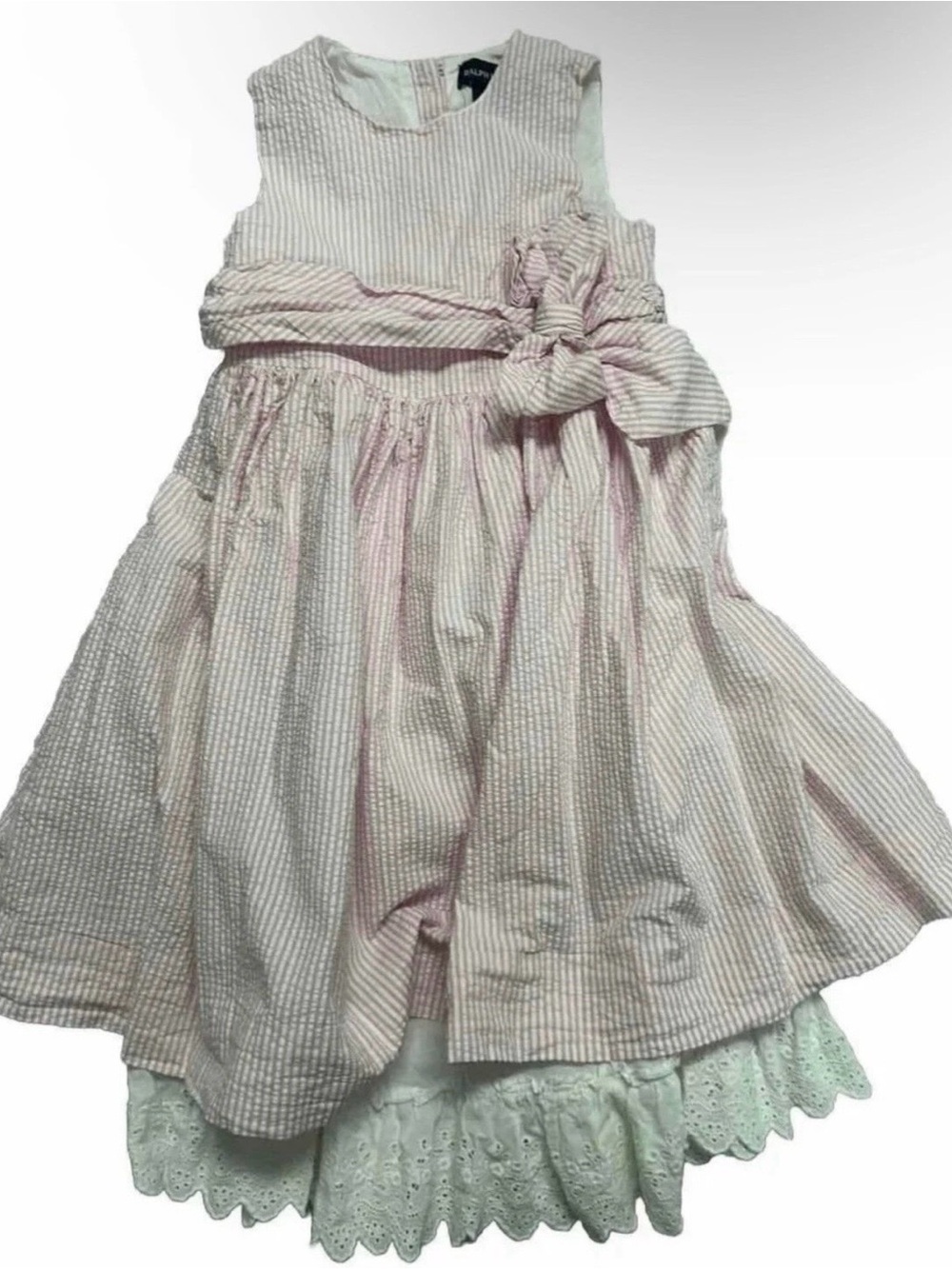 Girls Polo Ralph Lauren Formal Pink Seersucker Spring Or Summer Dress Size 4T